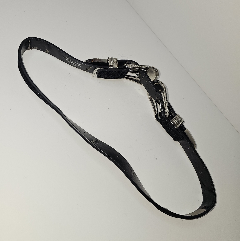 Zara Western Style Black Belt with Silver Double Buckles - Picture 7 of 16